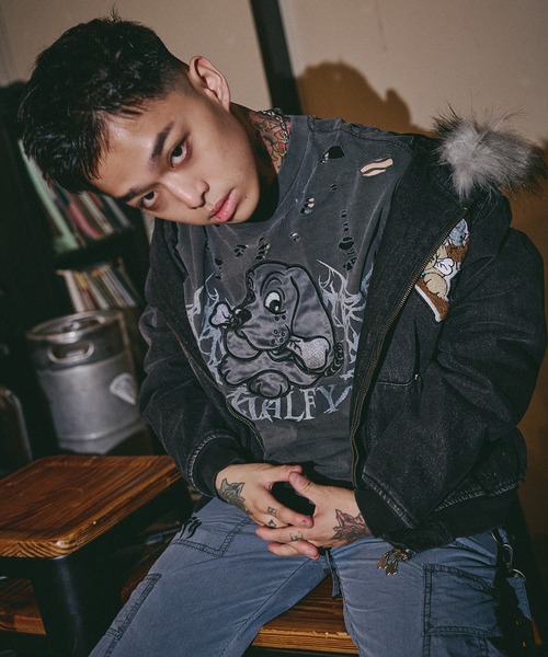 GALFY(ガルフィー)の「GALFY-犬ダメージロンTee(Tシャツ/カットソー・メンズ・ブラック/アイボリー/ブルーグレー・XL/L)」の13枚目の写真