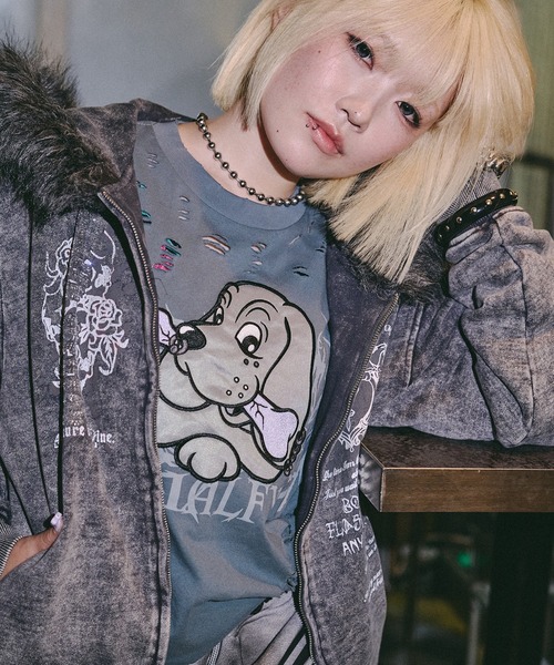 GALFY(ガルフィー)の「GALFY-犬ダメージロンTee(Tシャツ/カットソー・メンズ・ブラック/アイボリー/ブルーグレー・XL/L)」の16枚目の写真