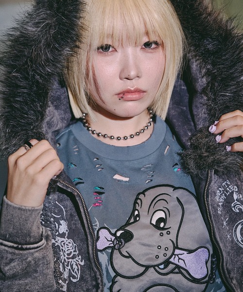 GALFY(ガルフィー)の「GALFY-犬ダメージロンTee(Tシャツ/カットソー・メンズ・ブラック/アイボリー/ブルーグレー・XL/L)」の15枚目の写真