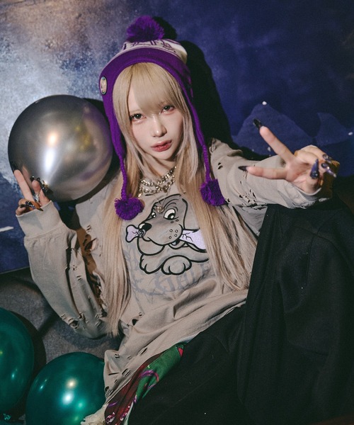 GALFY(ガルフィー)の「GALFY-犬ダメージロンTee(Tシャツ/カットソー・メンズ・ブラック/アイボリー/ブルーグレー・XL/L)」の5枚目の写真