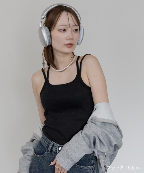 mellomela.（メロメラ）の「バッククロスコットンキャミソール（キャミソール・レディース・オフホワイト/ブラック・L/M）」の5枚目の写真