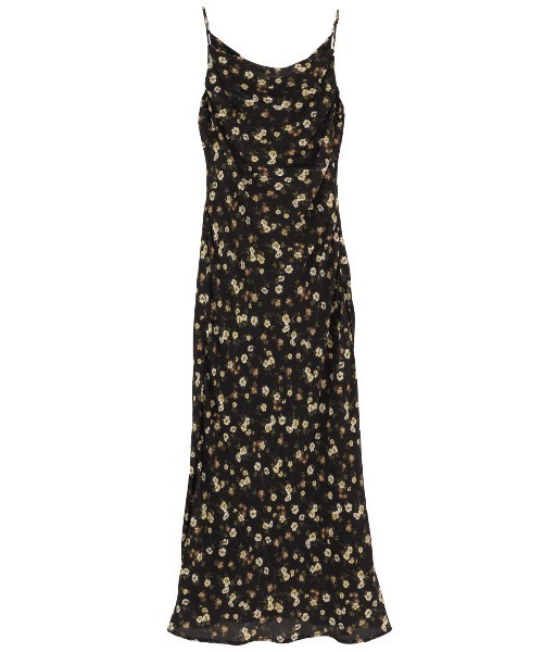 CLANE(クラネ)の「CLANE/クラネ/MABEL FLOWER DRAPE CAMI ONEPIECE(ワンピース・レディース・ブラック/オレンジ・1)」の1枚目の写真