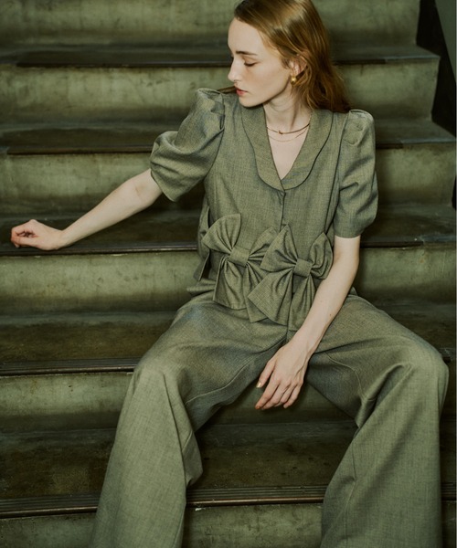 LE'RURE(リルアー)の「Ribbon half sleeve jacket(セットアップ・レディース・ブラウン系その他/ネイビー/ベージュ・SMALL/MEDIUM)」の10枚目の写真