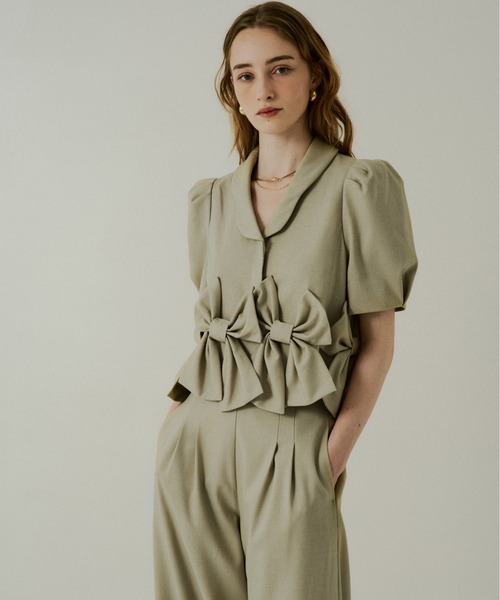 LE'RURE(リルアー)の「Ribbon half sleeve jacket(セットアップ・レディース・ブラウン系その他/ネイビー/ベージュ・SMALL/MEDIUM)」の14枚目の写真