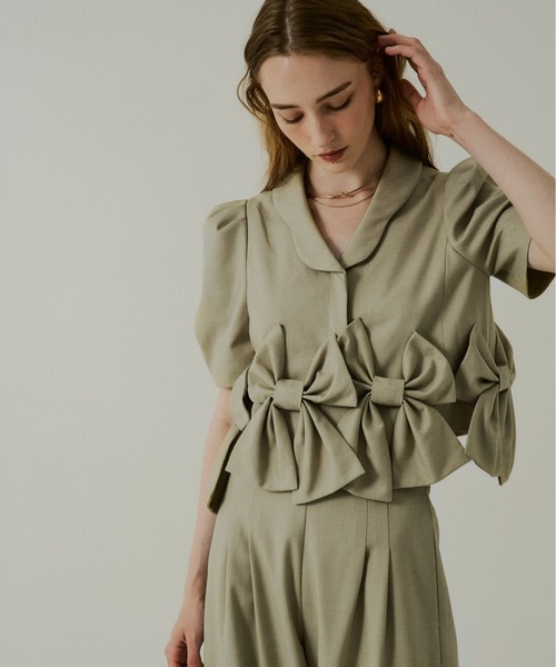 LE'RURE(リルアー)の「Ribbon half sleeve jacket(セットアップ・レディース・ブラウン系その他/ネイビー/ベージュ・SMALL/MEDIUM)」の15枚目の写真