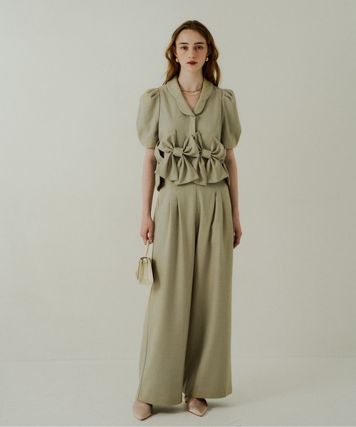 LE'RURE(リルアー)の「Ribbon half sleeve jacket(セットアップ・レディース・ブラウン系その他/ネイビー/ベージュ・SMALL/MEDIUM)」の16枚目の写真