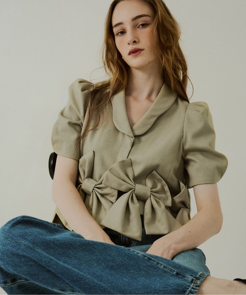 LE'RURE(リルアー)の「Ribbon half sleeve jacket(セットアップ・レディース・ブラウン系その他/ネイビー/ベージュ・SMALL/MEDIUM)」の22枚目の写真