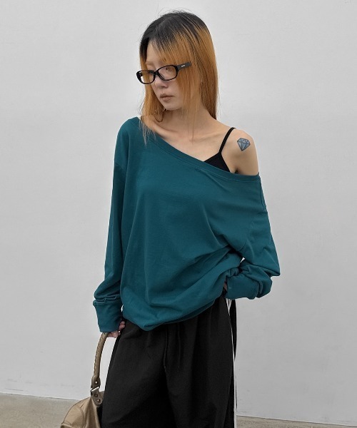 BLACKUP（ブラックアップ）の「[MADE] キクンボートネックオーバーフィット長袖Tシャツ（Tシャツ/カットソー・レディース・レッド/グレー/ブラック/ブルーグリーン・FREE）」の13枚目の写真