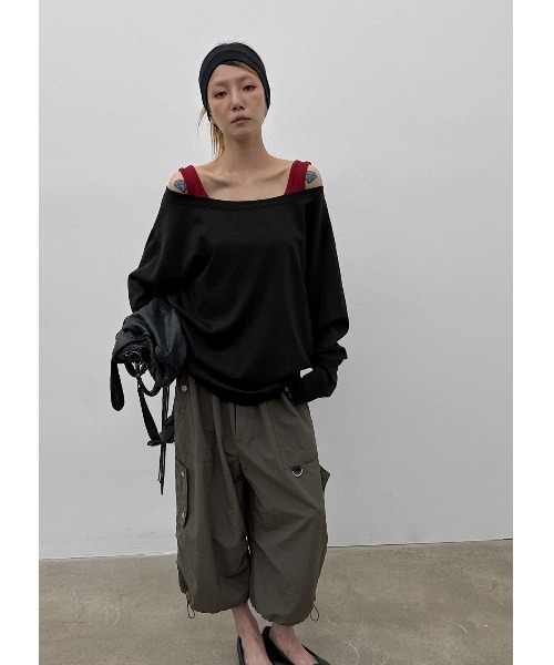 BLACKUP（ブラックアップ）の「[MADE] キクンボートネックオーバーフィット長袖Tシャツ（Tシャツ/カットソー・レディース・レッド/グレー/ブラック/ブルーグリーン・FREE）」の21枚目の写真