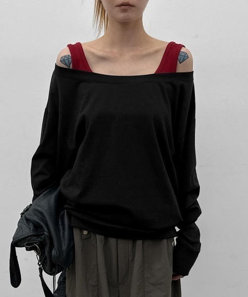 BLACKUP（ブラックアップ）の「[MADE] キクンボートネックオーバーフィット長袖Tシャツ（Tシャツ/カットソー・レディース・レッド/グレー/ブラック/ブルーグリーン・FREE）」の19枚目の写真