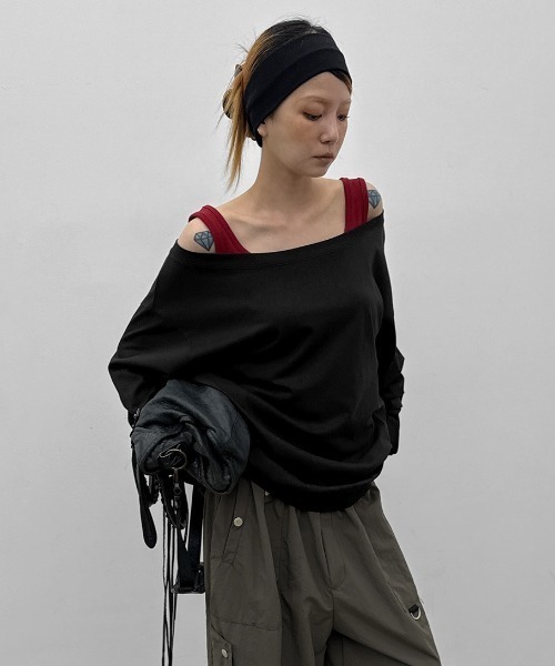 BLACKUP（ブラックアップ）の「[MADE] キクンボートネックオーバーフィット長袖Tシャツ（Tシャツ/カットソー・レディース・レッド/グレー/ブラック/ブルーグリーン・FREE）」の20枚目の写真
