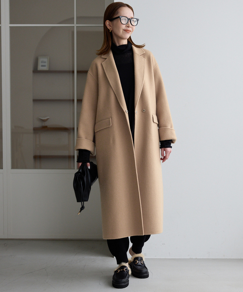 SLOBE IENA(スローブイエナ)の「《シリーズあり/追加》souple woolダブルフェイスチェスターコート(チェスターコート・レディース・キャメル/ダークパープル/カーキ/ネイビー・38/36)」の8枚目の写真