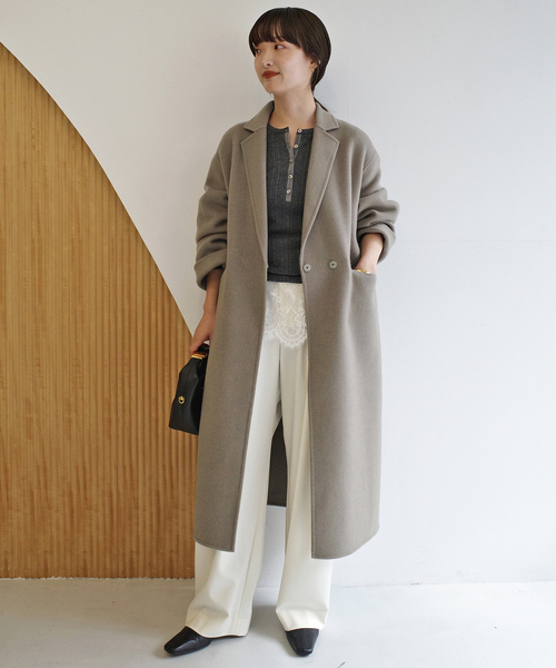 SLOBE IENA(スローブイエナ)の「《シリーズあり/追加》souple woolダブルフェイスチェスターコート(チェスターコート・レディース・キャメル/ダークパープル/カーキ/ネイビー・38/36)」の9枚目の写真