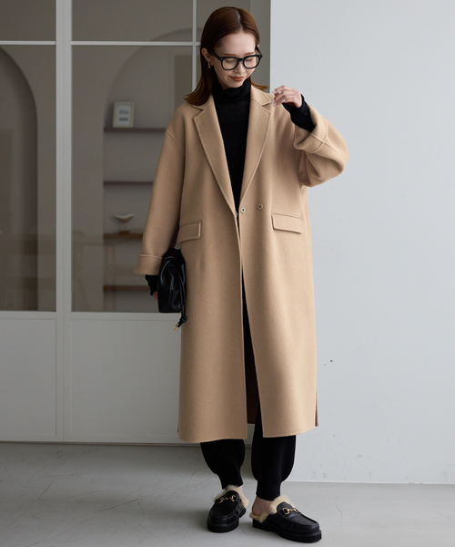 SLOBE IENA(スローブイエナ)の「《シリーズあり/追加》souple woolダブルフェイスチェスターコート(チェスターコート・レディース・キャメル/ダークパープル/カーキ/ネイビー・38/36)」の18枚目の写真