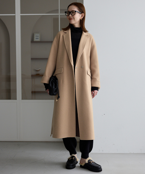 SLOBE IENA(スローブイエナ)の「《シリーズあり/追加》souple woolダブルフェイスチェスターコート(チェスターコート・レディース・キャメル/ダークパープル/カーキ/ネイビー・38/36)」の19枚目の写真
