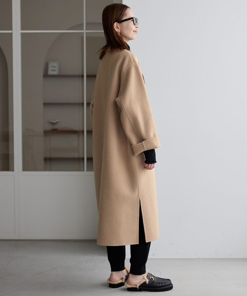 SLOBE IENA(スローブイエナ)の「《シリーズあり/追加》souple woolダブルフェイスチェスターコート(チェスターコート・レディース・キャメル/ダークパープル/カーキ/ネイビー・38/36)」の21枚目の写真
