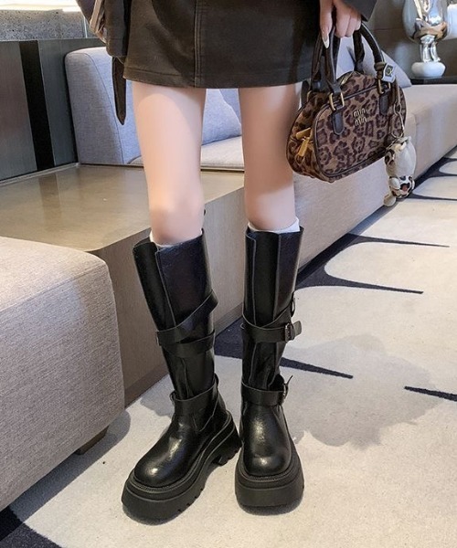 SHERU(シェル)の「ベルト付きバックル 厚底ロングブーツ Y2K レディース(ブーツ・レディース・ブラウン/ブラック・24.0cm/23.5cm/23.0cm)」の8枚目の写真