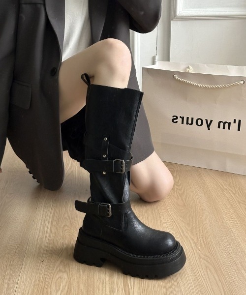 SHERU(シェル)の「ベルト付きバックル 厚底ロングブーツ Y2K レディース(ブーツ・レディース・ブラウン/ブラック・24.0cm/23.5cm/23.0cm)」の18枚目の写真
