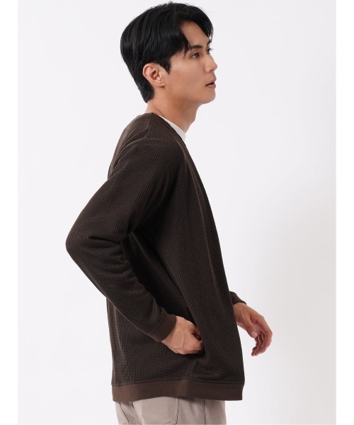 TAKA-Q(タカキュー)の「カーディガン メンズ 長袖 Vネック ボタン カットアウター ややゆったり ジャガード ラッセル(カーディガン/ボレロ・メンズ・ブラウン/ブラック・LARGE/X-LARGE/MEDIUM)」の14枚目の写真