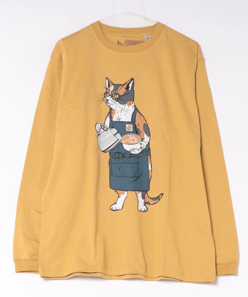 go slow caravan(ゴースローキャラバン)の「超ヘビーUSA/C バリスタ猫 ロングスリーブ TEE(Tシャツ/カットソー・メンズ・ナチュラル/マスタード・SMALL/X-LARGE/LARGE/MEDIUM)」の1枚目の写真