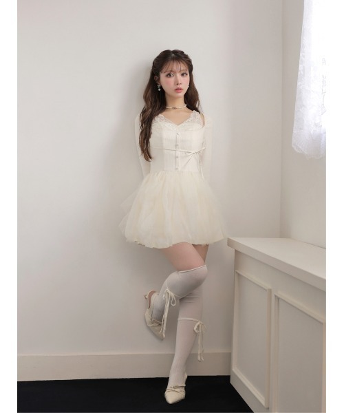 M me eme(エムミーエメ)の「Lace rib tulle docking mini onepiece(eme11116)(ワンピース・レディース・ピンク/アイボリー・FREE/FL)」の8枚目の写真