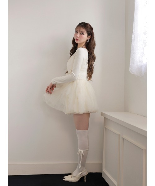 M me eme(エムミーエメ)の「Lace rib tulle docking mini onepiece(eme11116)(ワンピース・レディース・ピンク/アイボリー・FREE/FL)」の9枚目の写真
