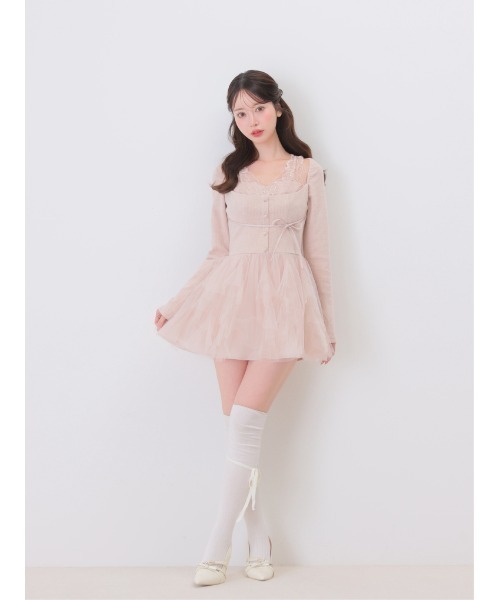 M me eme(エムミーエメ)の「Lace rib tulle docking mini onepiece(eme11116)(ワンピース・レディース・ピンク/アイボリー・FREE/FL)」の12枚目の写真