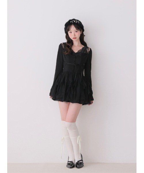 M me eme(エムミーエメ)の「Lace rib tulle docking mini onepiece(eme11116)(ワンピース・レディース・ピンク/アイボリー・FREE/FL)」の14枚目の写真
