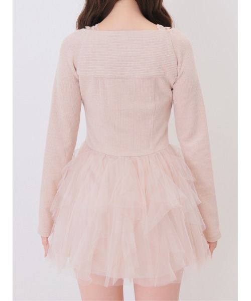 M me eme(エムミーエメ)の「Lace rib tulle docking mini onepiece(eme11116)(ワンピース・レディース・ピンク/アイボリー・FREE/FL)」の16枚目の写真