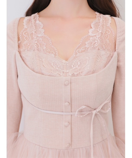 M me eme(エムミーエメ)の「Lace rib tulle docking mini onepiece(eme11116)(ワンピース・レディース・ピンク/アイボリー・FREE/FL)」の17枚目の写真
