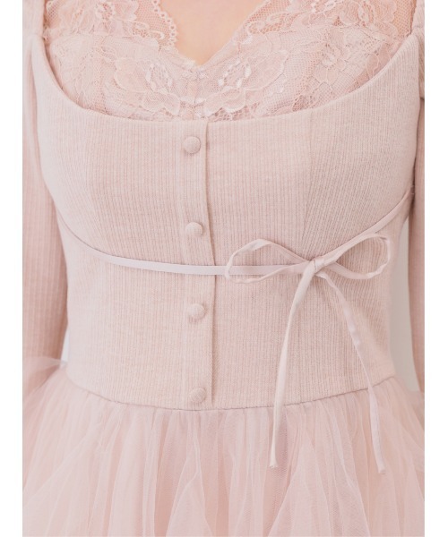 M me eme(エムミーエメ)の「Lace rib tulle docking mini onepiece(eme11116)(ワンピース・レディース・ピンク/アイボリー・FREE/FL)」の18枚目の写真