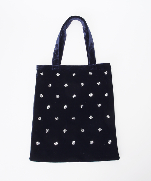 U by SPICK&SPAN(ユーバイスピックアンドスパン)の「UBY ビジューベロアトートバッグ(トートバッグ・レディース・カーキ/ピンク/チャコールグレー/ネイビー・FREE)」の7枚目の写真
