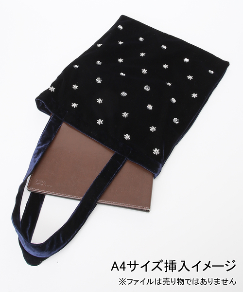 U by SPICK&SPAN(ユーバイスピックアンドスパン)の「UBY ビジューベロアトートバッグ(トートバッグ・レディース・カーキ/ピンク/チャコールグレー/ネイビー・FREE)」の9枚目の写真