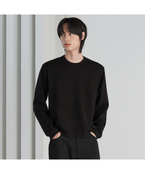 HYOJI(ヒョージ)の「26 FW ソフトタッチLIGHTWEIGHT 3タイプクロップドニットTシャツ (4カラー)(ニット/セーター・メンズ・アイボリー系/ネイビー系2/ネイビー系/ネイビー系1/アイボリー系1/グレー系/グレー系1/ブラック系2/ブラック系1/グレー系2/アイボリー系2/ブラック系・L/M)」の2枚目の写真