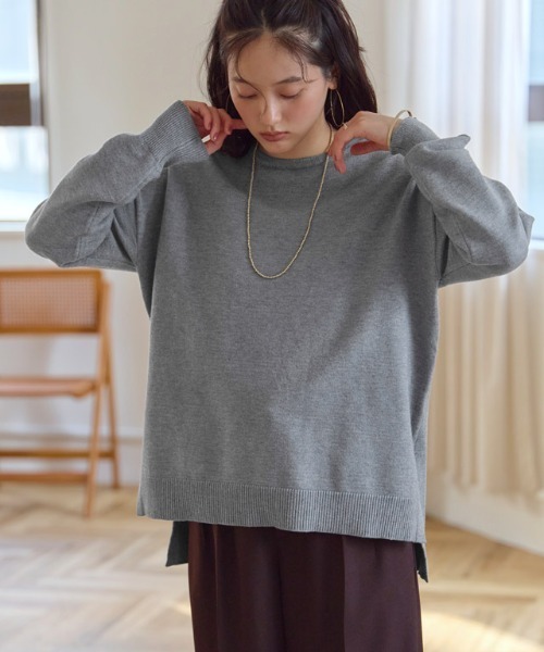 Pierrot（ピエロ）の「クルーネックプレミアムカシミヤタッチスリットオーバーニット（ニット/セーター・レディース・ダークブラウン/アイボリー/ブラック/ロイヤルブルー/チャコール・M/L/LL）」の9枚目の写真
