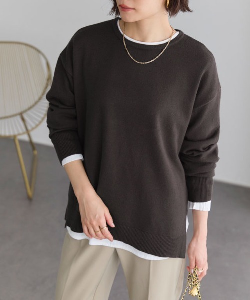 Pierrot（ピエロ）の「クルーネックプレミアムカシミヤタッチスリットオーバーニット（ニット/セーター・レディース・ダークブラウン/アイボリー/ブラック/ロイヤルブルー/チャコール・M/L/LL）」の17枚目の写真
