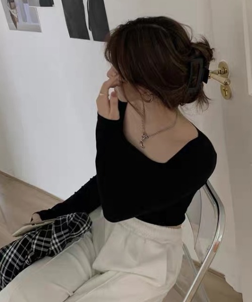 ampm(エーエムピーエム)の「スクエアネッククロップド長袖トップス(Tシャツ/カットソー・レディース・ホワイト/ブラック・FREE)」の21枚目の写真