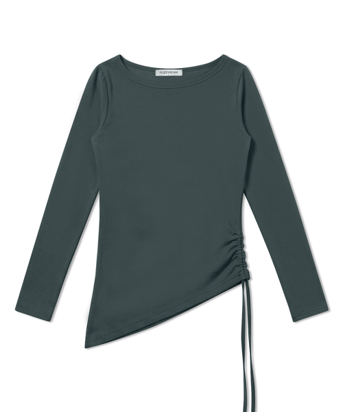 FUZZY SCAN(ファジスキャン)の「ダイアゴナル トンネルロングスリーブ 10color(Tシャツ/カットソー・レディース・チャコール/オレンジ/ライトブルー/グリーン/ブラウン/ベージュ/ブラック/ブルーグリーン/ローズ・1)」の7枚目の写真