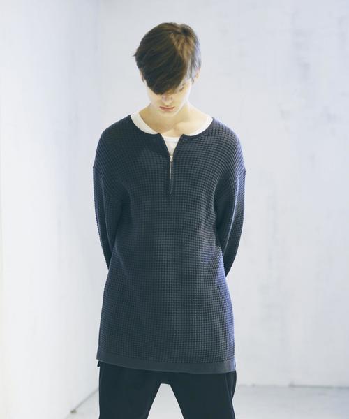 MONKEY TIME（モンキータイム）の「＜monkey time＞ ジップ クルーネック クオータースリーブニット◆（ニット/セーター・メンズ・ダークグレー/オリーブ・MEDIUM/SMALL/LARGE/X-LARGE）」の2枚目の写真
