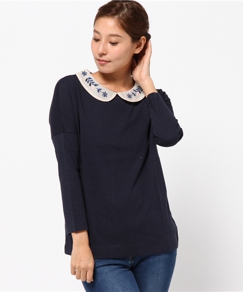 POU DOU DOU（プードゥドゥ）の「お花刺繍衿プルオーバー（Tシャツ/カットソー・レディース・ネイビー/アイボリー/キャメル・3）」の12枚目の写真