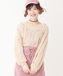 刺しゅう*ベロアVネックプルオーバー