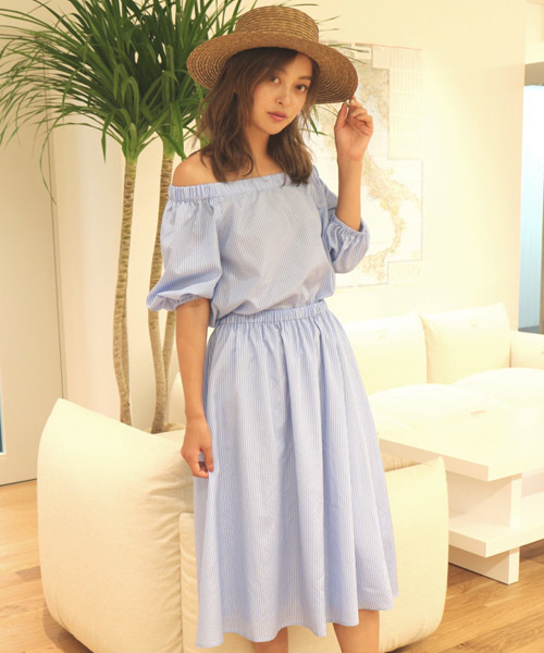 FREE'S MART（フリーズマート）の「ストライプブラウス×スカート×ベルト　セット（ワンピース・レディース・ブルー系その他/ブラック系その他・FREE）」の2枚目の写真