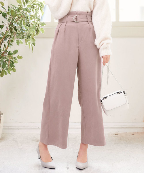 KOBE LETTUCE（コウベレタス）の「ベルト付☆ピーチスキンタッチウエストラッピングワイドパンツ（その他パンツ・レディース・その他1/ブラック/ダークグリーン/キャメル/その他2/パープル/ボルドー/ピンク系その他/グレー/ベージュ/ミント/ブルー系その他・FREE）」の4枚目の写真