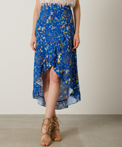 Kalen  BANNER BARRETT（カレンバナーバレット）の「BRUSH PRINT WRAP SKIRT/ブラッシュプリント　アシンメトリーラップスカート（スカート・レディース・ブルー/ブラック・36/38）」の8枚目の写真