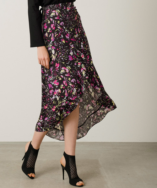 Kalen  BANNER BARRETT（カレンバナーバレット）の「BRUSH PRINT WRAP SKIRT/ブラッシュプリント　アシンメトリーラップスカート（スカート・レディース・ブルー/ブラック・36/38）」の7枚目の写真