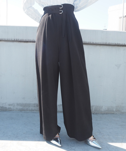 MURUA(ムルーア)の「ダブルベルトワイドパンツ(その他パンツ・レディース・その他1/ブラック/ピンク・1/2)」の2枚目の写真
