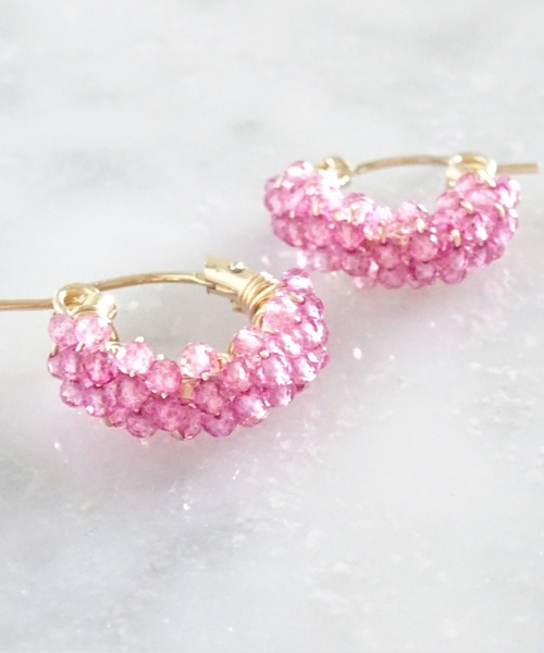 tone(トーン)の「【marinaJEWELRY】14kgf/宝石質Pink Topaz pavé pierced earring(ピアス(両耳用)・レディース・ピンク・FREE)」の4枚目の写真