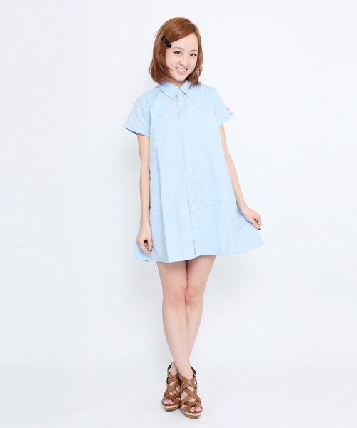 X-girl(エックスガール)の「CIRCULAR SHIRT DRESS(ワンピース・レディース・ホワイト/ブラック/ライトブルー・1/2)」の3枚目の写真