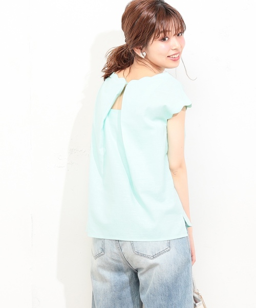 natural couture（ナチュラルクチュール）の「スカラップ麻ブラウス（シャツ/ブラウス・レディース・ブラック/ベージュ/レッド/ミント・FREE）」の3枚目の写真