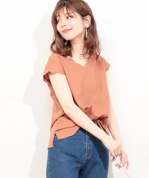 natural couture（ナチュラルクチュール）の「スカラップ麻ブラウス（シャツ/ブラウス・レディース・ブラック/ベージュ/レッド/ミント・FREE）」の9枚目の写真